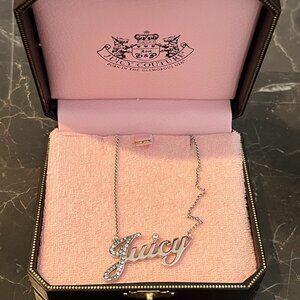 Vintage Juicy Couture Silver Pave Script Necklace